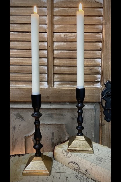 7.5"H x 3"W TURIN SMALL BLACK AND GOLD  CANDLESTICK [901380]